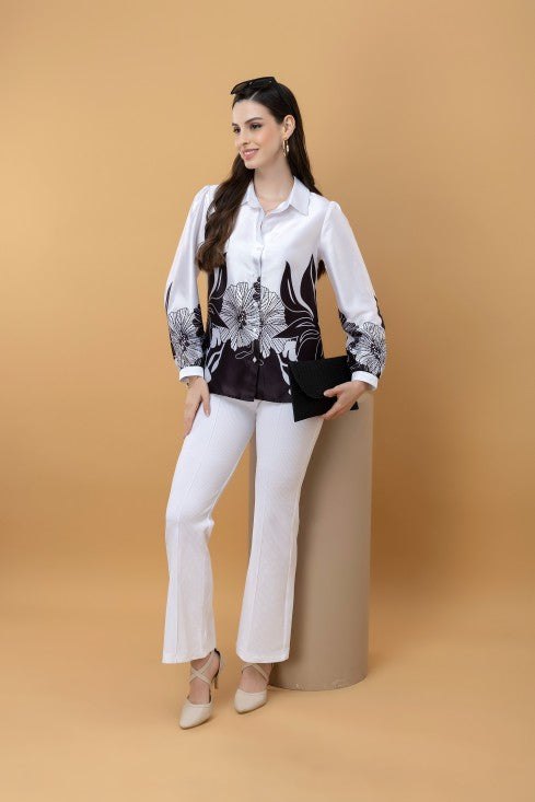 Placement Print Satin Shirt