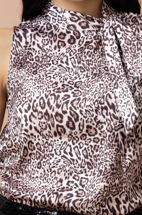 Sleeveless Tie Neck Satin Top