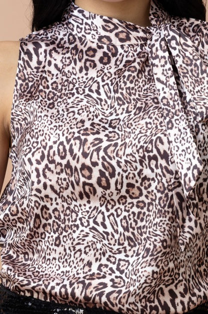 Sleeveless Tie Neck Satin Top