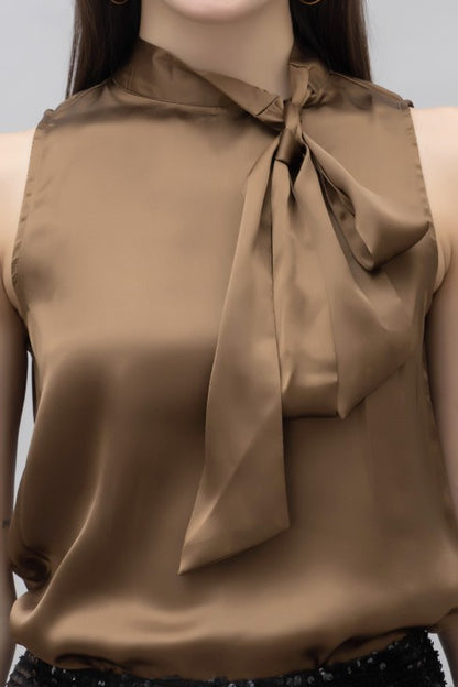 Sleeveless Tie Neck Satin Top