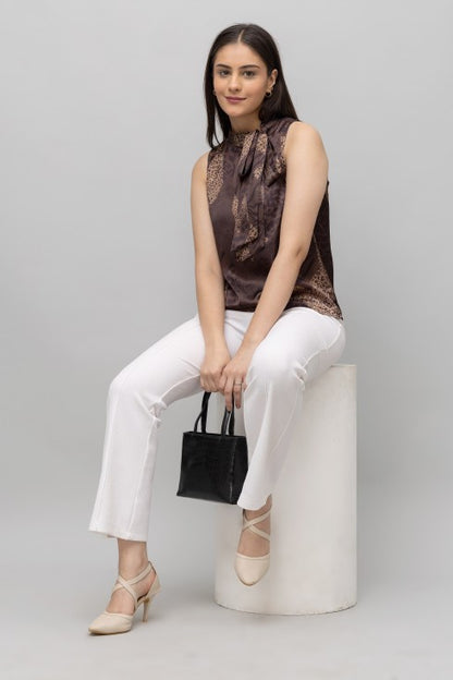 Casual Printed Neck Tie Top
