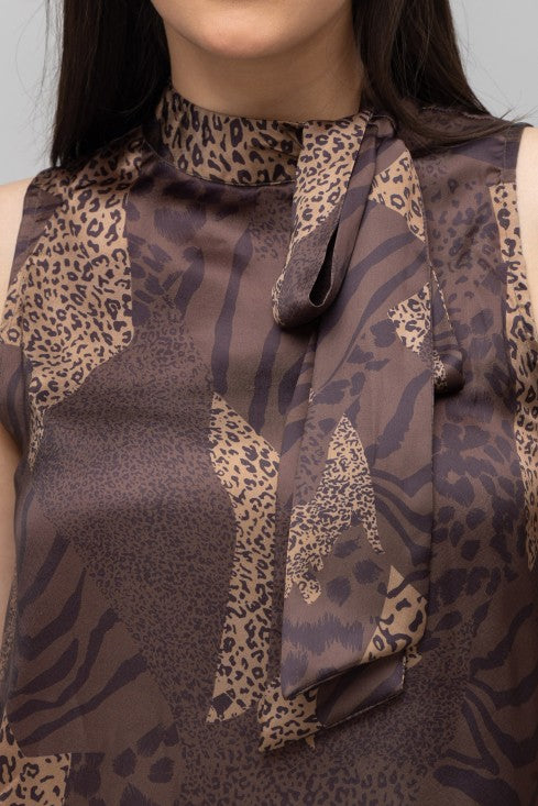 Casual Printed Neck Tie Top