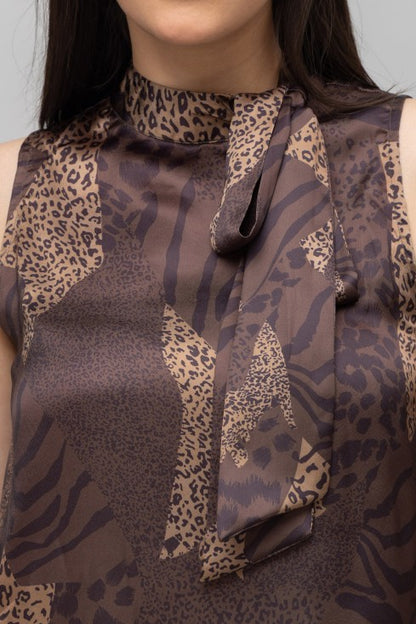 Casual Printed Neck Tie Top
