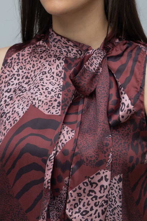 Casual Printed Neck Tie Top