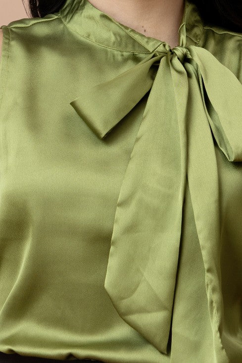 Sleeveless Tie Neck Satin Top