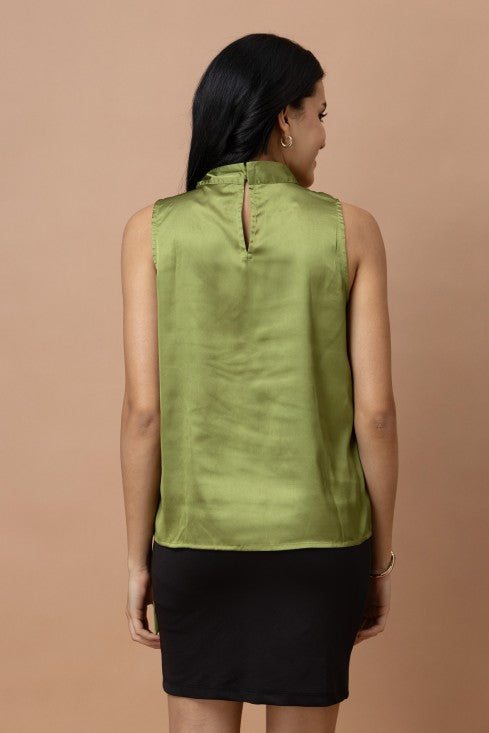 Sleeveless Tie Neck Satin Top