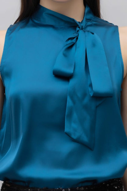 Sleeveless Tie Neck Satin Top