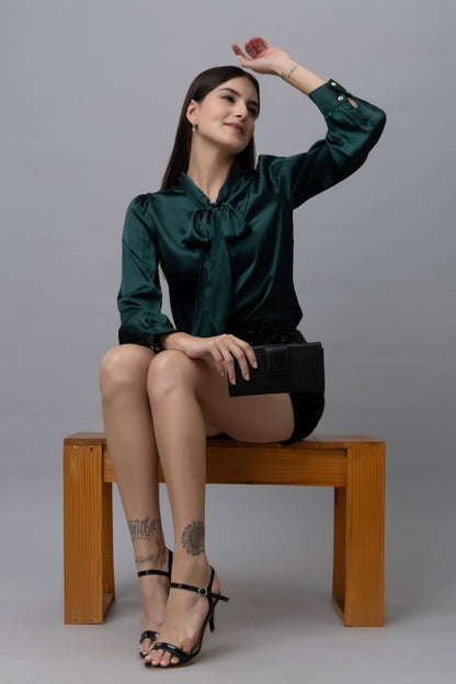 Tie Neck Casual Satin Top