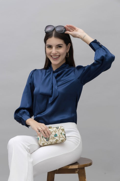 Tie Neck Casual Satin Top
