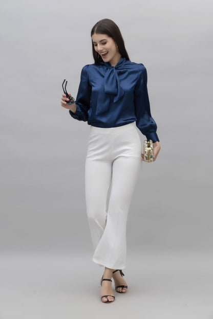 Tie Neck Casual Satin Top