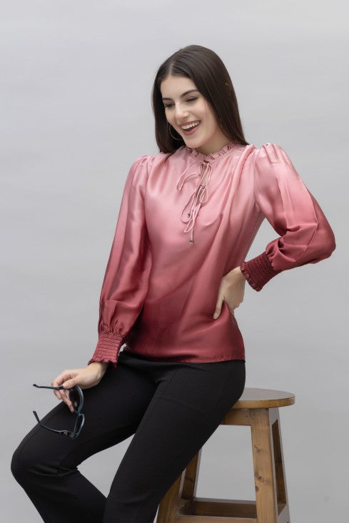 Ombre Smocked Satin Top