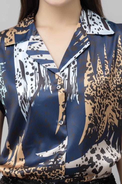 Animal Print Satin Casual Shirt