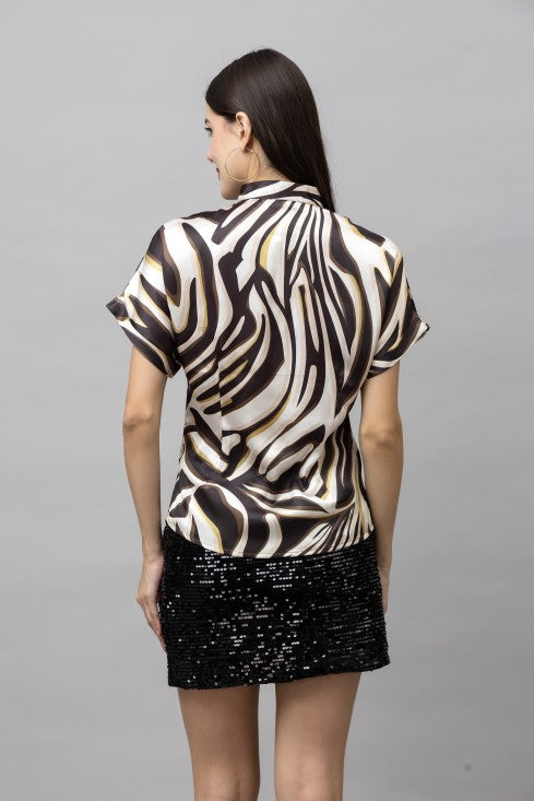 Band Collar Casual Satin Shirt