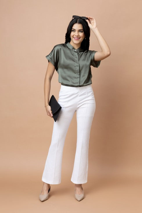 Mandarin Collar Casual Satin Shirt