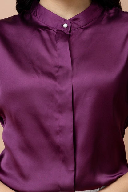 Mandarin Collar Casual Satin Shirt