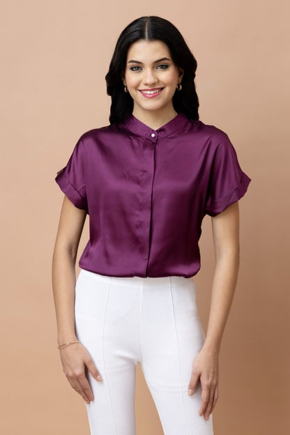 Mandarin Collar Casual Satin Shirt