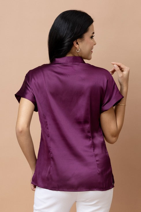 Mandarin Collar Casual Satin Shirt