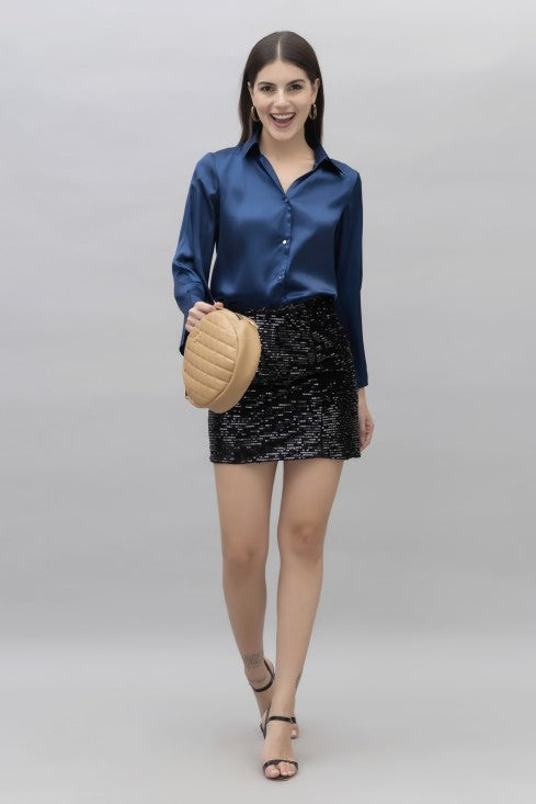 Flared Sleeves Casual Satin Shirt