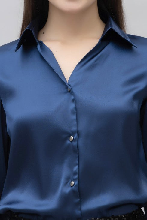 Flared Sleeves Casual Satin Shirt