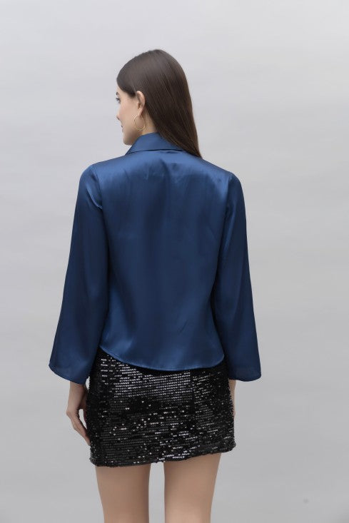 Flared Sleeves Casual Satin Shirt