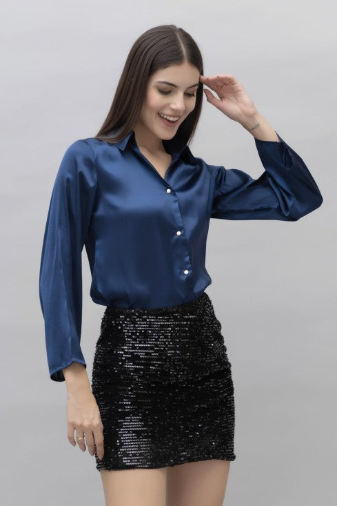 Flared Sleeves Casual Satin Shirt