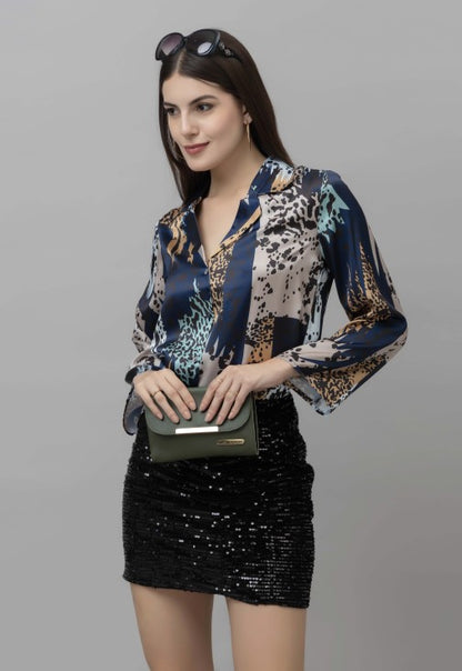 Flared Sleeves Casual Satin Shirt