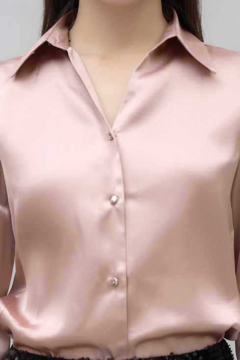 Flared Sleeves Casual Satin Shirt