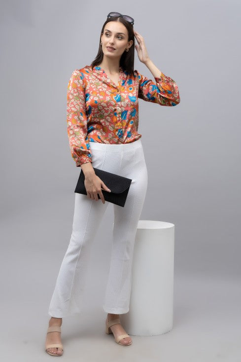 Band Collar Casual Satin Shirt
