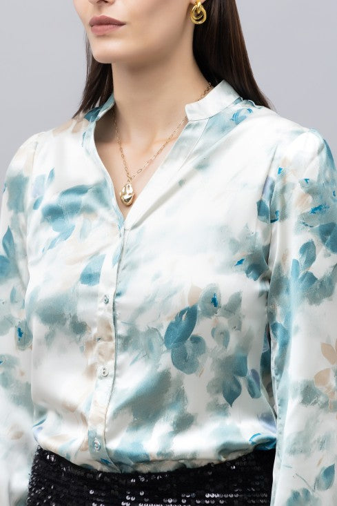 Band Collar Casual Satin Shirt
