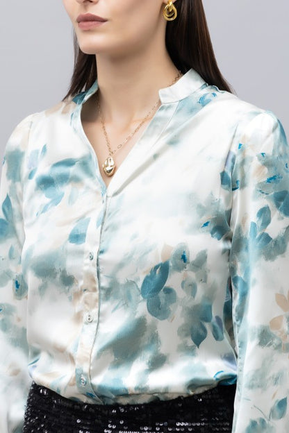 Band Collar Casual Satin Shirt