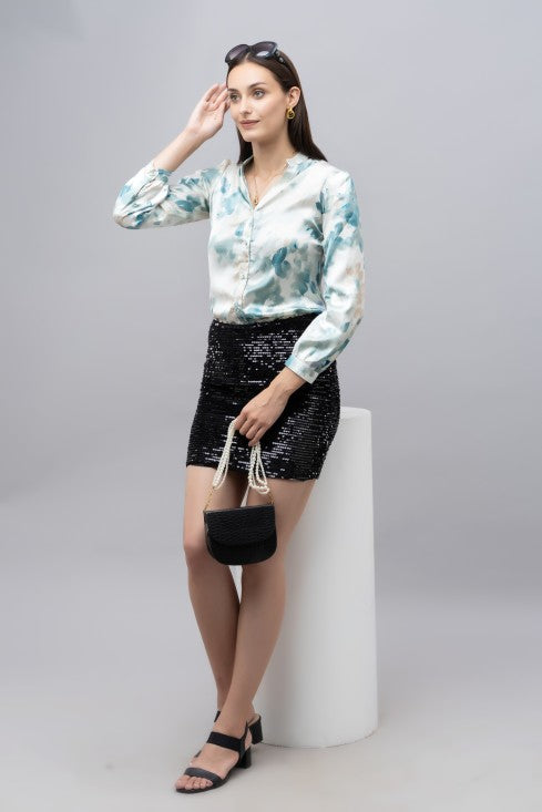 Band Collar Casual Satin Shirt