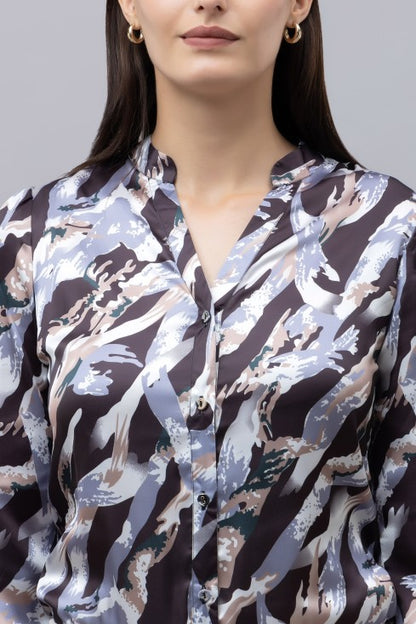 Band Collar Casual Satin Shirt
