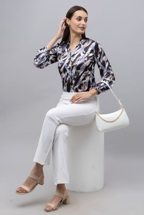 Band Collar Casual Satin Shirt