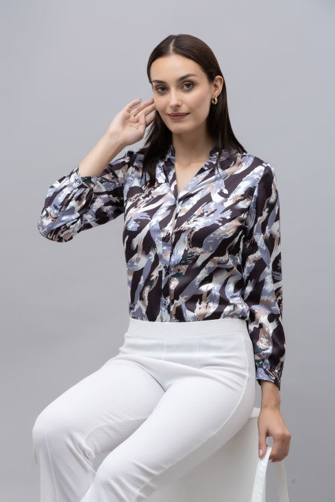 Band Collar Casual Satin Shirt