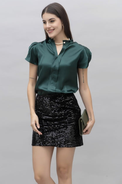 Petal Sleeves Casual Satin Top