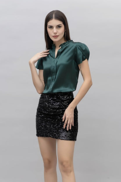 Petal Sleeves Casual Satin Top