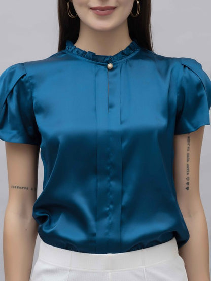 Petal Sleeves Casual Satin Top