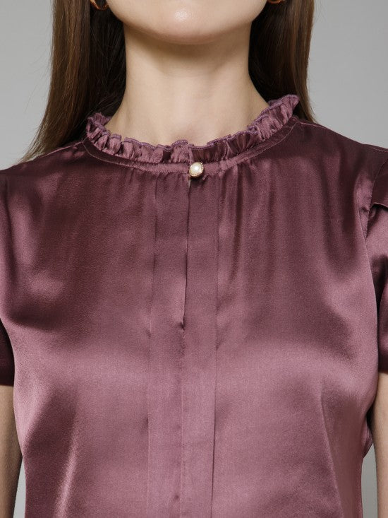 Petal  Sleeves Casual Satin Top