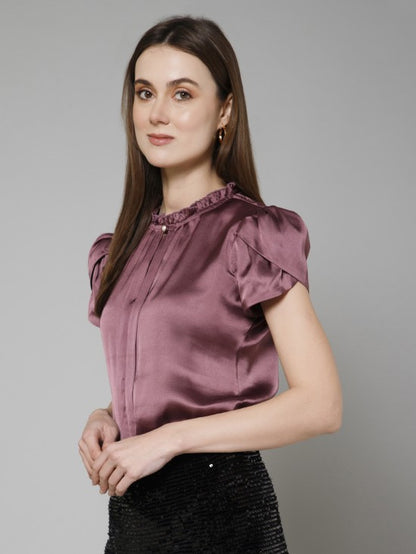 Petal  Sleeves Casual Satin Top