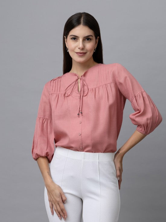 Casual Linen Pintuck Top