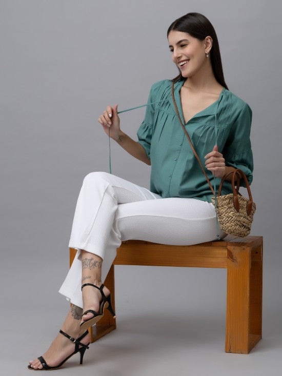 Casual Linen Pintuck Top