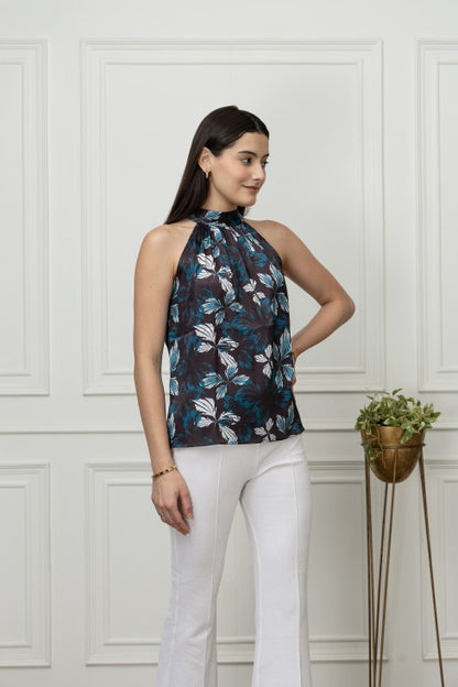 Floral Halter Neck Satin Top