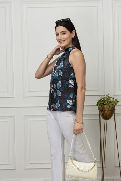 Floral Halter Neck Satin Top