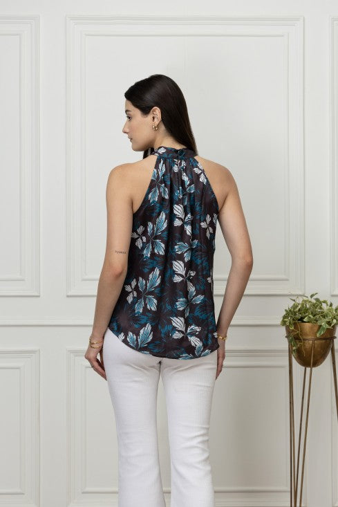 Floral Halter Neck Satin Top