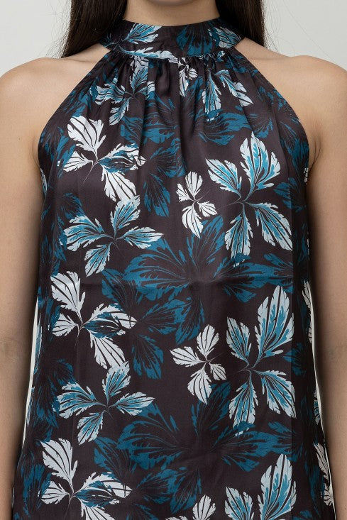 Floral Halter Neck Satin Top