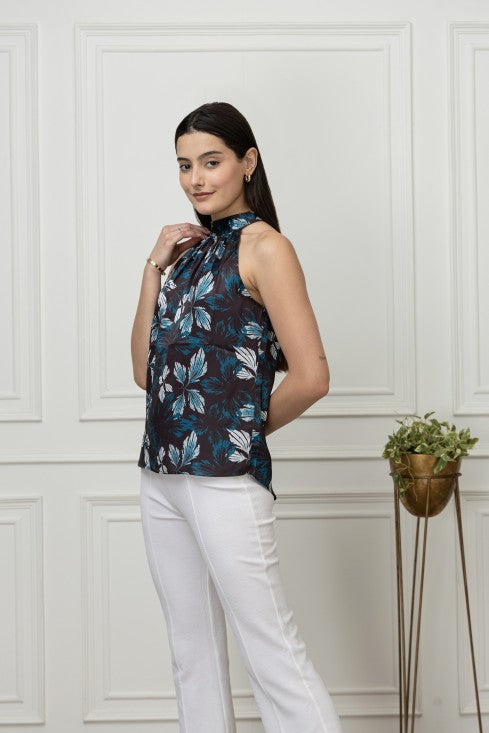 Floral Halter Neck Satin Top