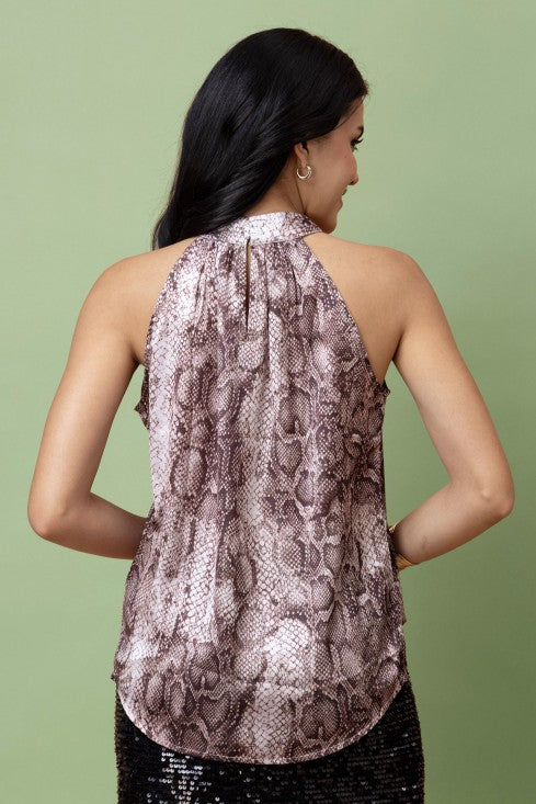 Printed Halter Neck Satin Top
