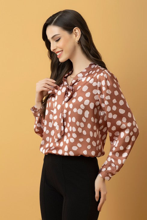 Tie-Up Neck Cuffed Sleeves Top