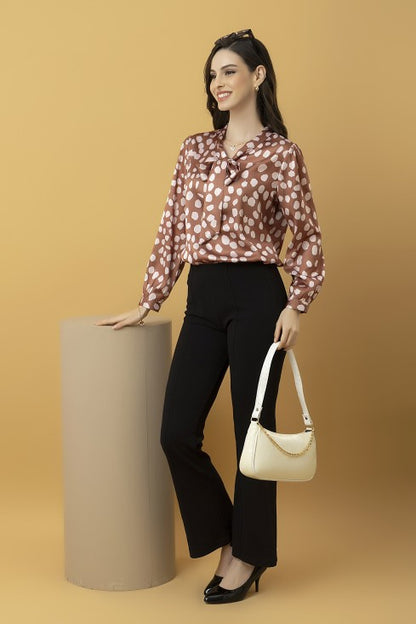 Tie-Up Neck Cuffed Sleeves Top