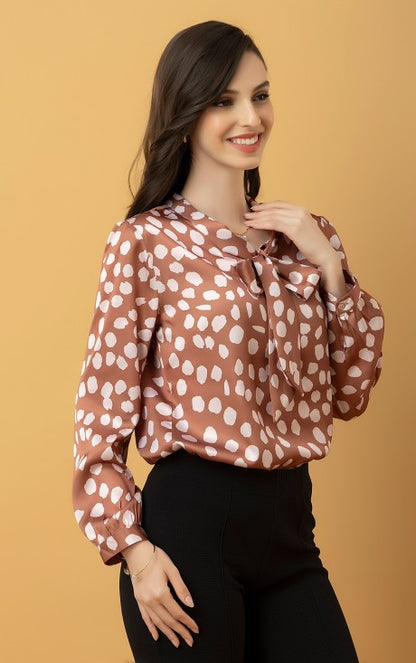 Tie-Up Neck Cuffed Sleeves Top